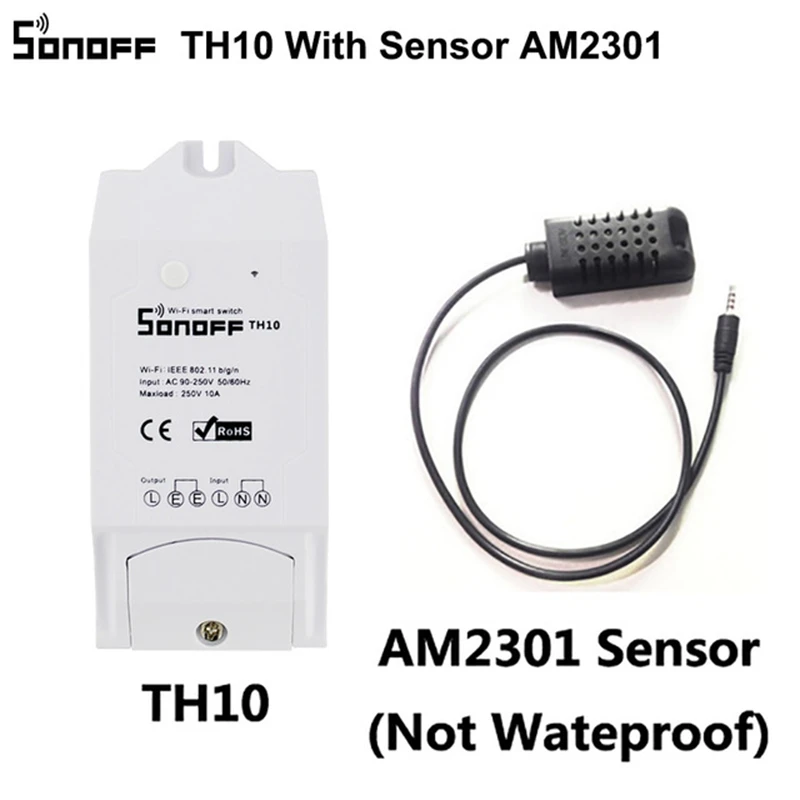 TH10 with AM2301 Sonoff TH10 WiFi беспроводной умный дом автоматизация умный переключатель контроллер и водонепроницаемый контроль влажности через смартфон - Комплект: TH10 with AM2301