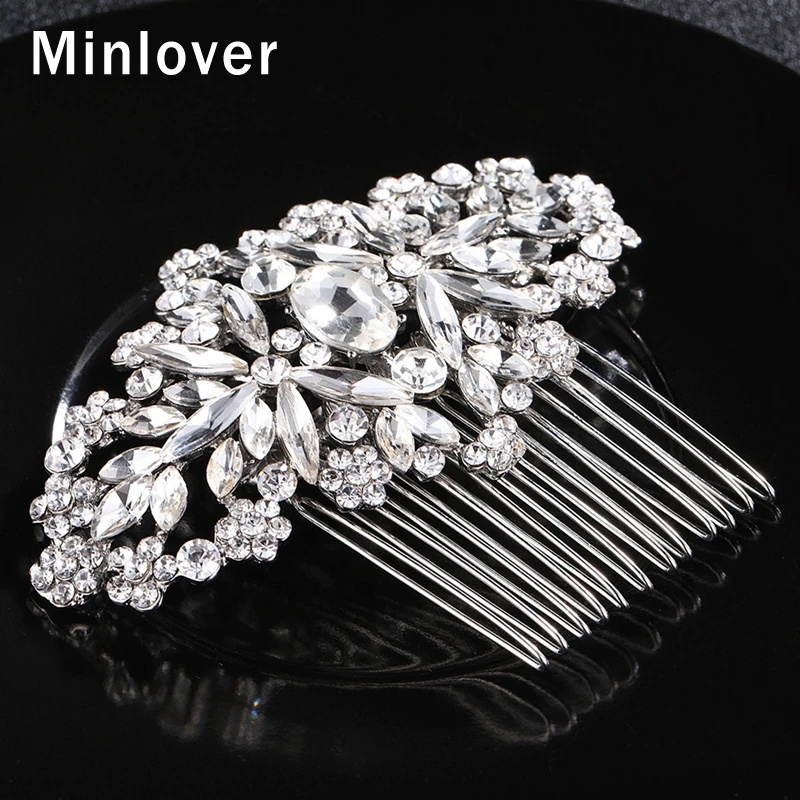 Свадебные гребни для волос Minlover Стразы серебристого цвета с цветком элегантные