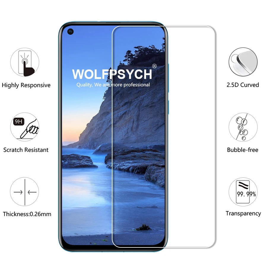 WOLFPSYCH 2Pcs/lot Tempered Glass for Huawei Nova 4 9H 2.5D Screen Protector nova Protective Film | Мобильные телефоны и