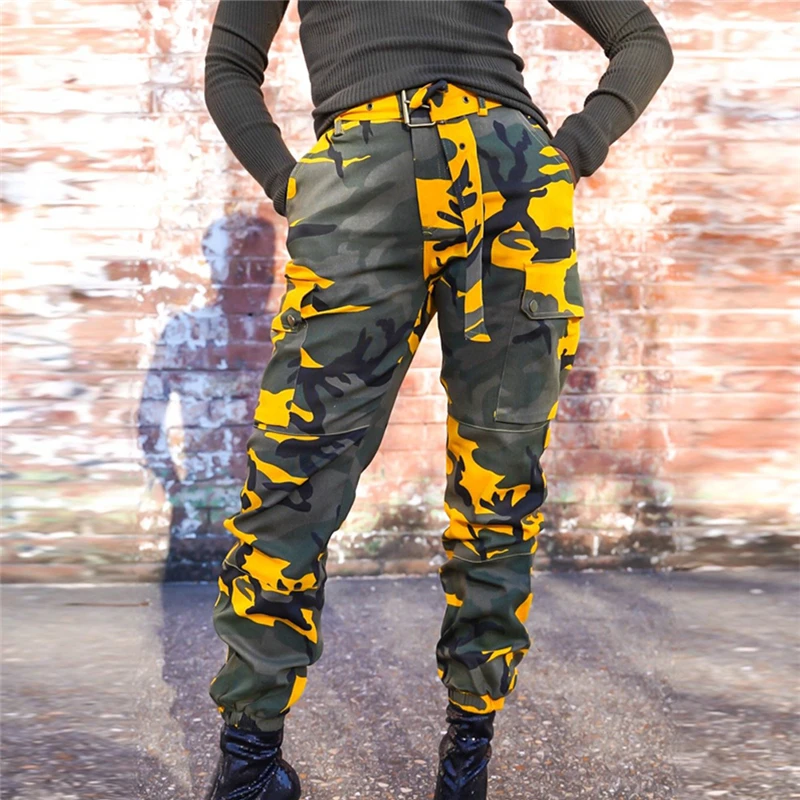 Фестивальные Женские винтажные повседневные камуфляжные брюки с высокой талией