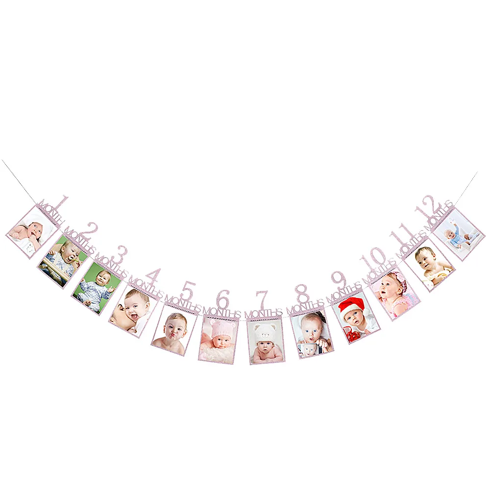Цифровая фотография 12 месяцев настенные флаги декор для первого дня рождения