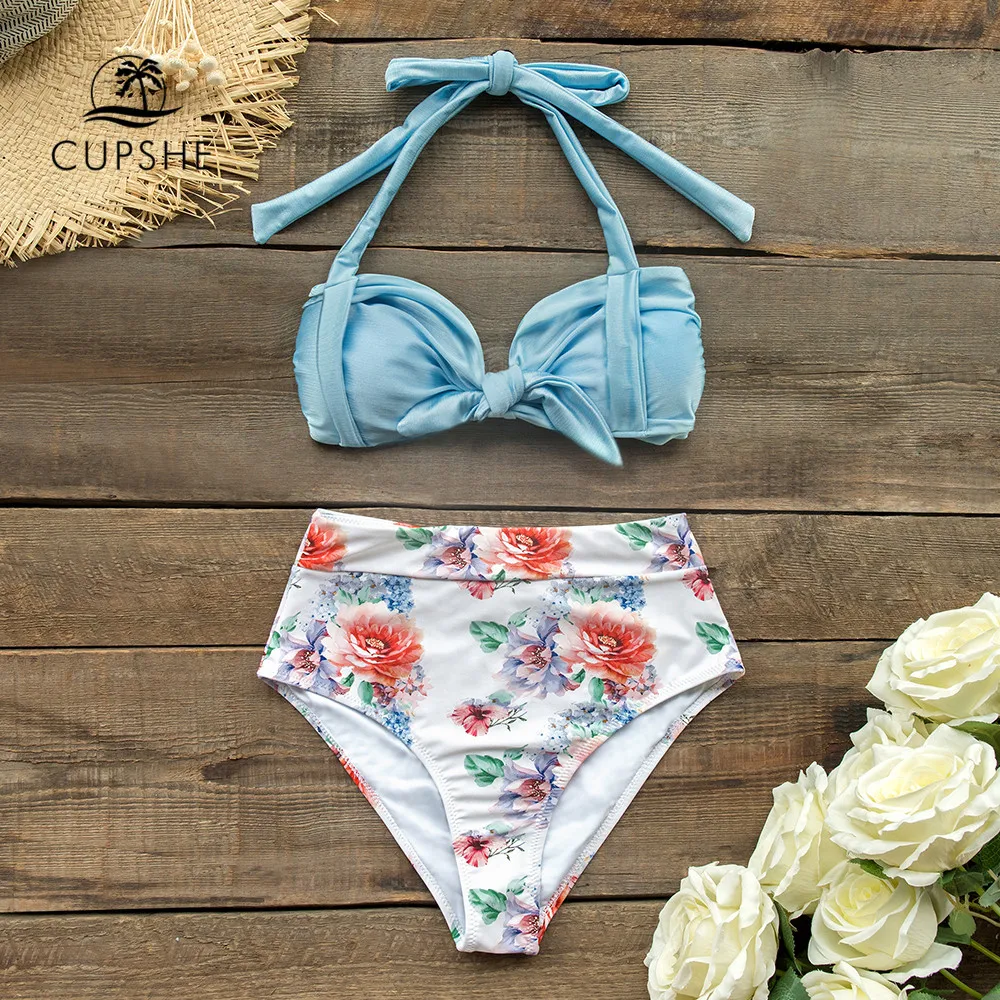 CUPSHE детский купальник бикини с высокой талией и цветочным принтом пуш ап из двух