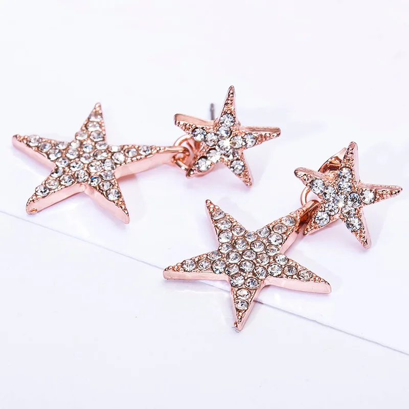 10 пар/лот шины Double Star серьги для женщин с украшением в виде кристаллов Золотая