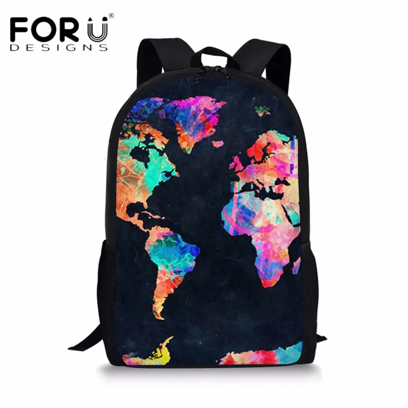 FORUDESIGNS студенческие винтажные школьные рюкзаки Карта мира шаблон школьный рюкзак для подростков география любовник Повседневный книжный рюкзак