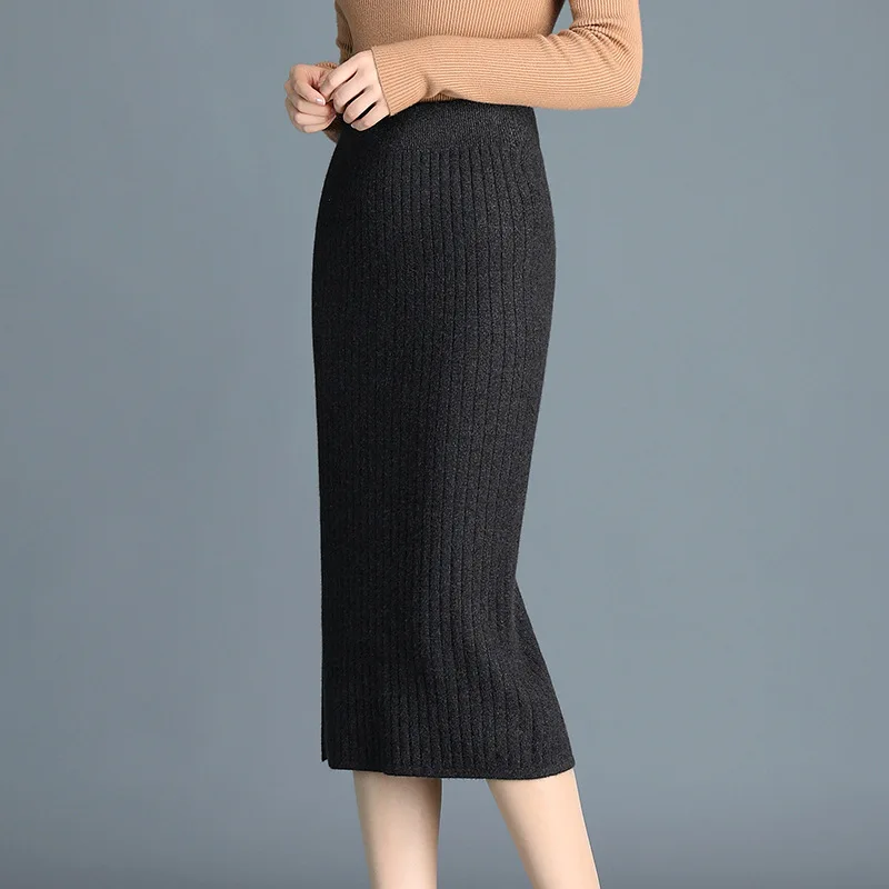 2019 Весенняя трикотажная полосатая офисная юбка миди сексуальная тонкая спина