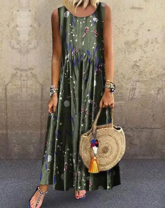 

New Women One-pieces Dress Solid Color Dot Printed Sleeveless Dress for Summer