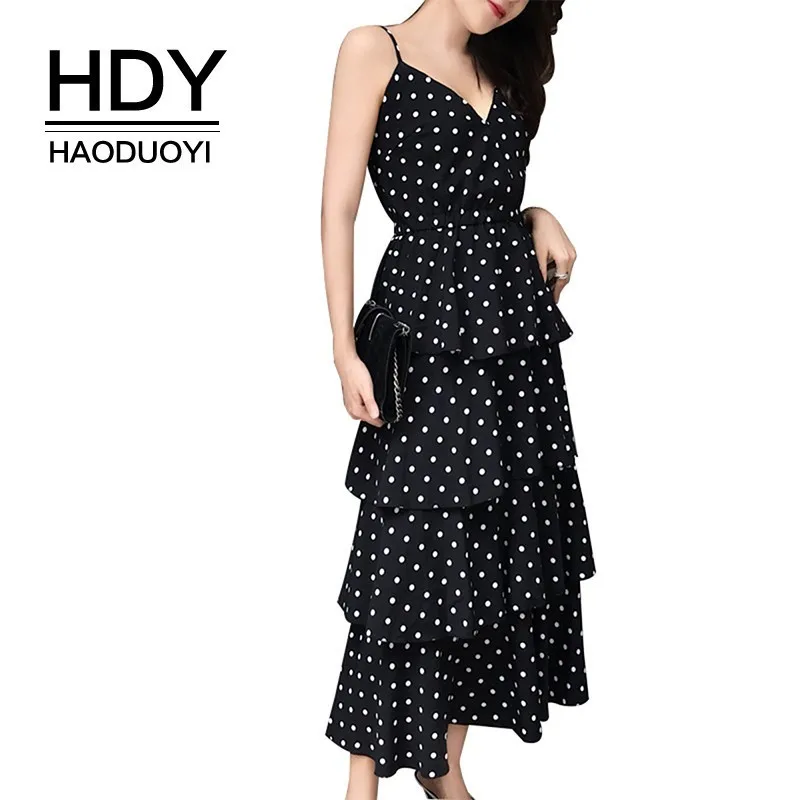 Женское платье комбинация HDY Haoduoyi черное/белое с треугольным вырезом без рукавов