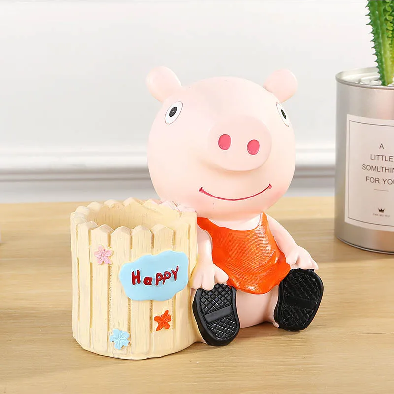 Cartoon Resin Pig Pencil Case Figurines Money Box Home Decor Cute Multifunctional Pen Holder Piggy Bank Crafts Student Gifts | Дом и сад