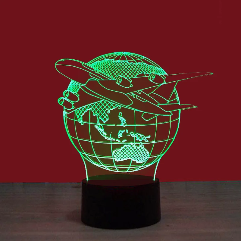 Фото Aircraft Earth 3D стерео лампа для видения акриловая 7 цветов меняющая USB прикроватная Aircraft Earth 3D стерео лампа для видения акриловая 7 цветов меняющая USB прикроватная
