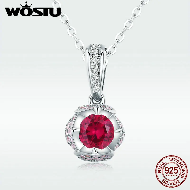 WOSTU новинка серебро 925 пробы красный тюльпан розовый циркон кулон роза цветок