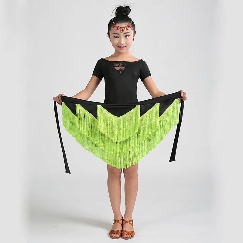 

New Kids Latin Hip Towel Girls Performance Competition Ballroom Dance Costumes Irregular Apron Adult Lace Up Tassel Dancewear