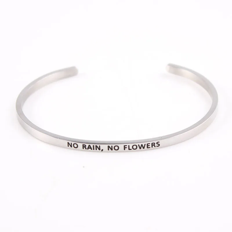 Браслет из нержавеющей стали с гравировкой No Rain Flower|mantra bangle|bangles for womencuff bangle |