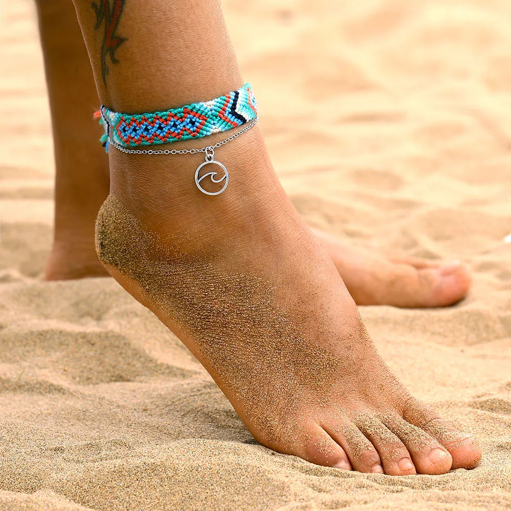 Женские винтажные Многослойные ножные браслеты FNIO богемный Серебристый браслет