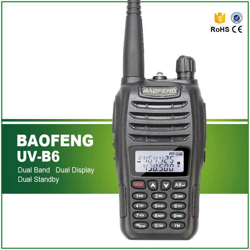 

Hot Sell Original Baofeng UV-B6 Dual Band VHF & UHF 5Watts FM Portable Two-way Radio UVB6