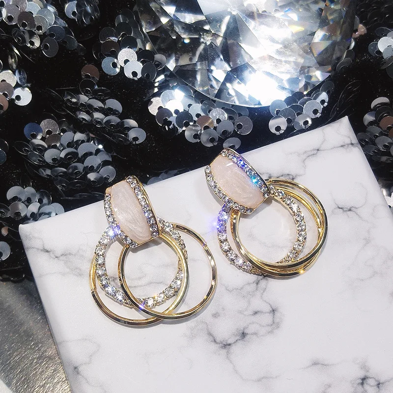 Lubov розово золотой цвет двойные круги серьги подвески со стразами эпоксидное