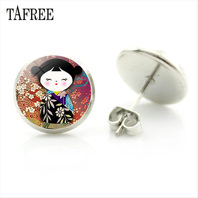 TAFREE классический матрешки серьги гвоздики Япония русская кукольные кабошоны