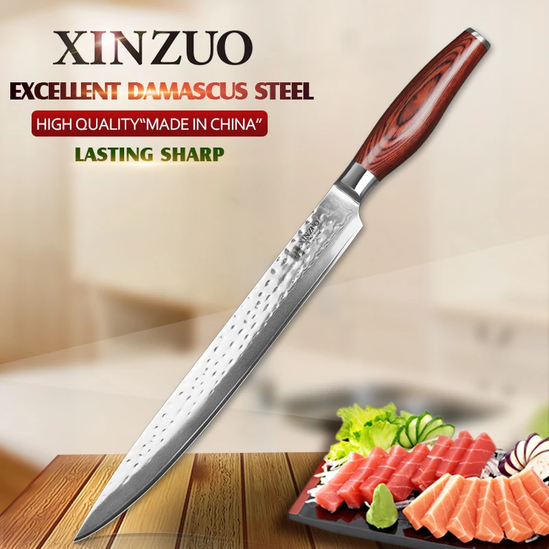

Нож XINZUO из дамасской стали, 10 дюймов, кухонный нож для нарезки, японский кухонный инструмент VG10, сашими ножи для суши, рукоятка из древесины