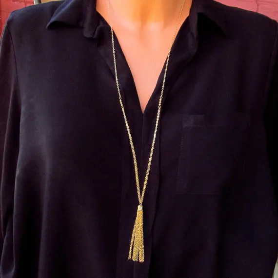 Long Tassel Necklace Gold Fringe | Украшения и аксессуары