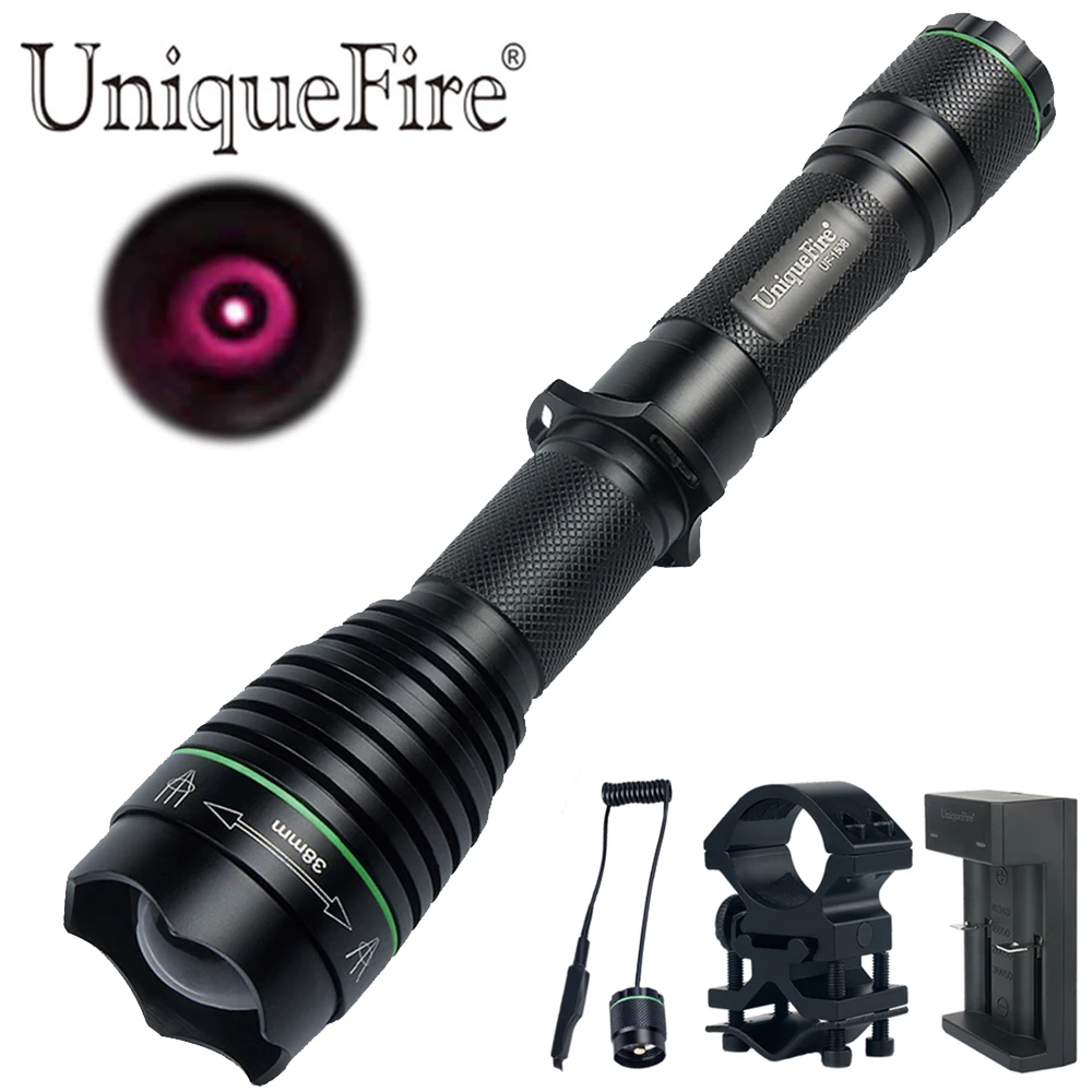 UniqueFire UF-1508 Portable Flashlight T38 IR 850NM led Zoomable  for Hunting with Scope Mount,Tail Switch and Charger