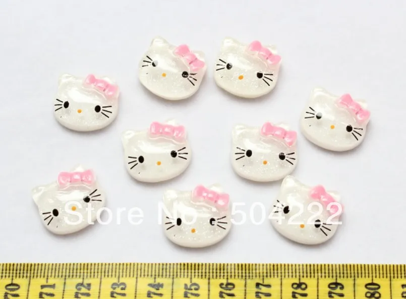 

200pcs glitter pink bow Kitty Kawaii Cabochons for DIY cell phone decor, hair accessories 2cm