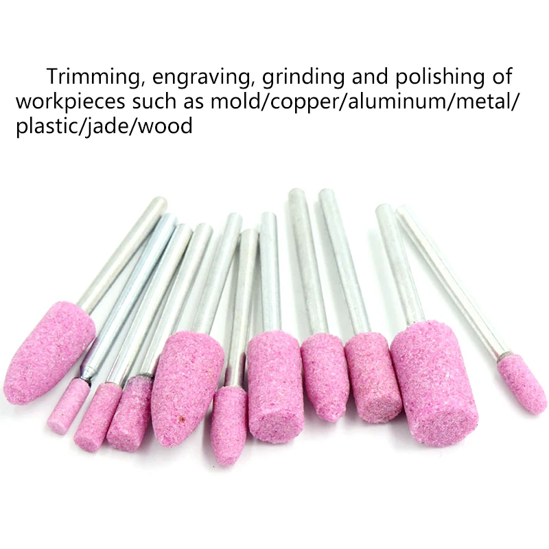 

URANN 10 Pcs/lot 3.0mm Pink Corundum Mounted Abrasive Stone Points Polishing Electric Grinding Head Dremel Rotary Power Tools