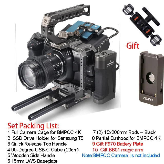 Full cage4 Tilta BMPCC 4 K/6 K клетка TA-T01-B-G SSD накопитель держатель Полная Клетка для камеры верхняя ручка для BMPCC 4K камера Базовый комплект VS Smallring - Цвет: Full cage4