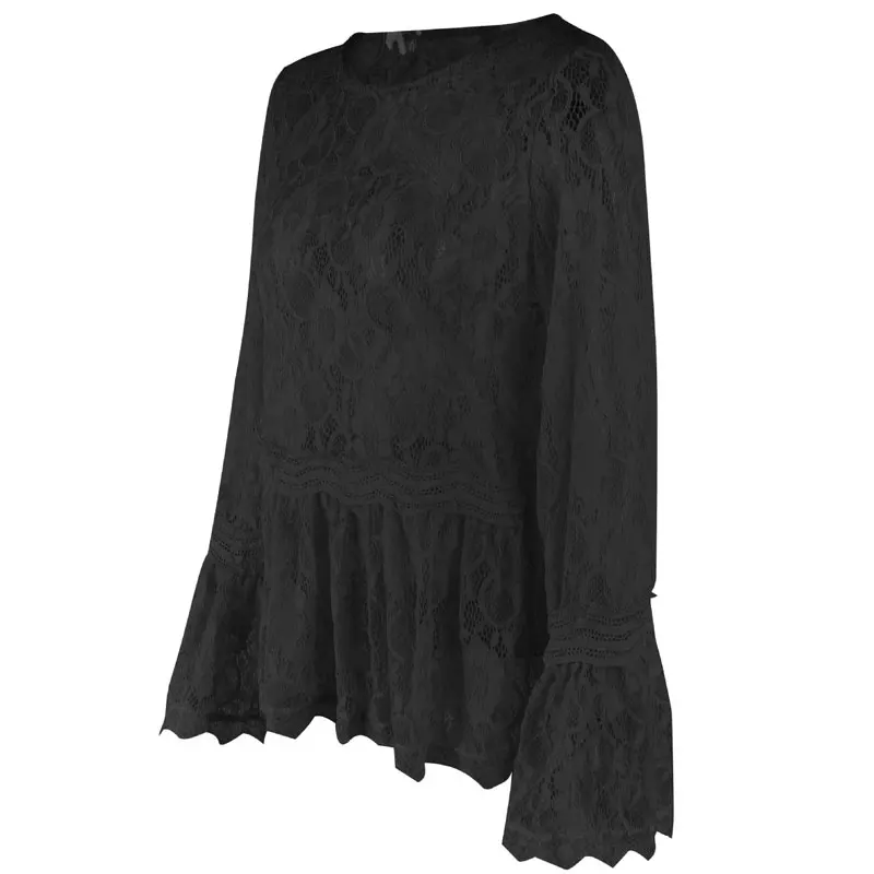2018 Autumn Women Tops Blouses Long Sleeve O Neck Sexy Casual Top Hollow Out Flare Lace Blouse 3 |