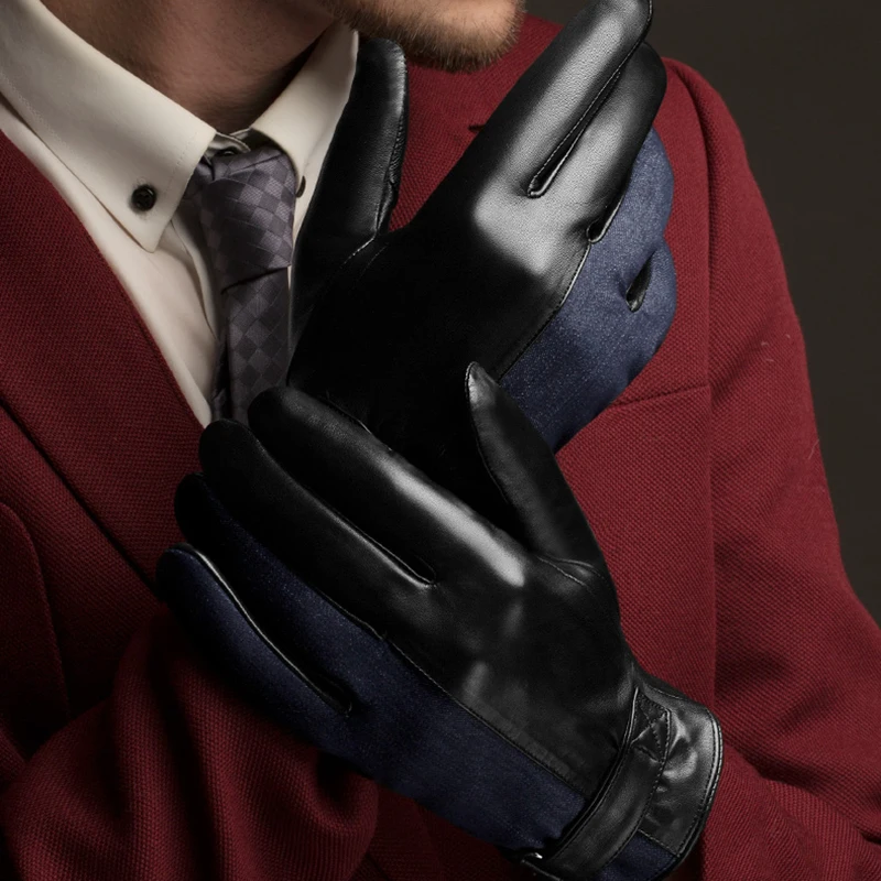 Мужские перчатки BOOUNI из овечьей кожи модные Лоскутные натуральной для вождения