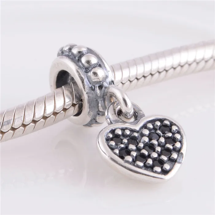 Браслет и ожерелье из серебра 925 пробы с черными вставками|charm bead 925|charm sterlingeuropean