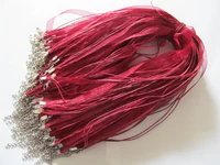 free shipping 100pcs 18inch burgundy organza ribbon wax cotton necklace cord stringextender chainlobster claspdiy accessory