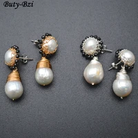 handmade wire wrapped natural fresh water pearl drop beads double layer dangle earrings fashion waman party jewelrys