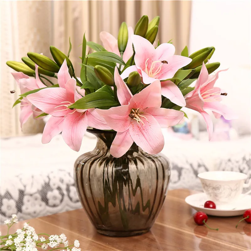 5 шт./лот искусственная лилия цветок ПВХ шелковые искусственные цветы свадебный