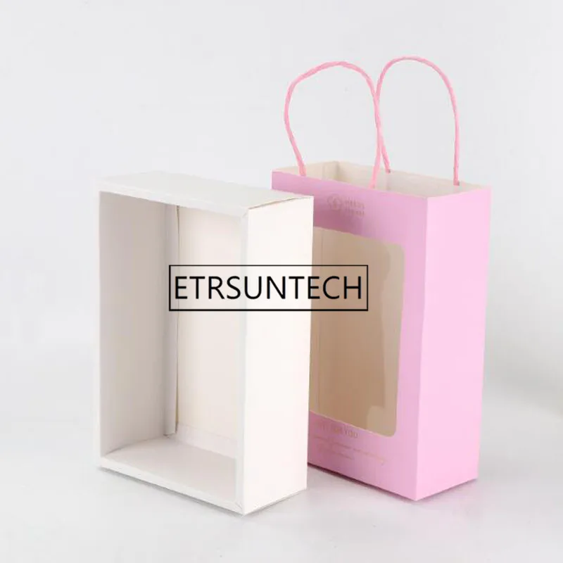 100 шт розовые бумажные мешки с прозрачным окном цветочная упаковка букета сумка