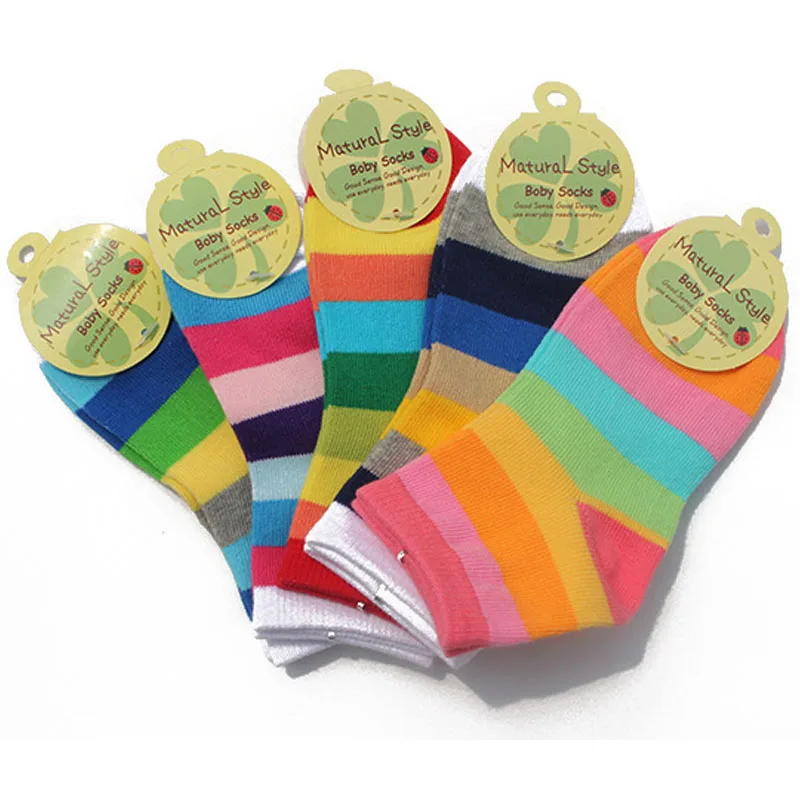 3 пары/Лот модные детские носки для малышей хлопковые в радужную полоску