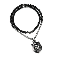 gothic cross pendant necklaces stainless steel chain black stone strand beads necklaces ethnic jewelry