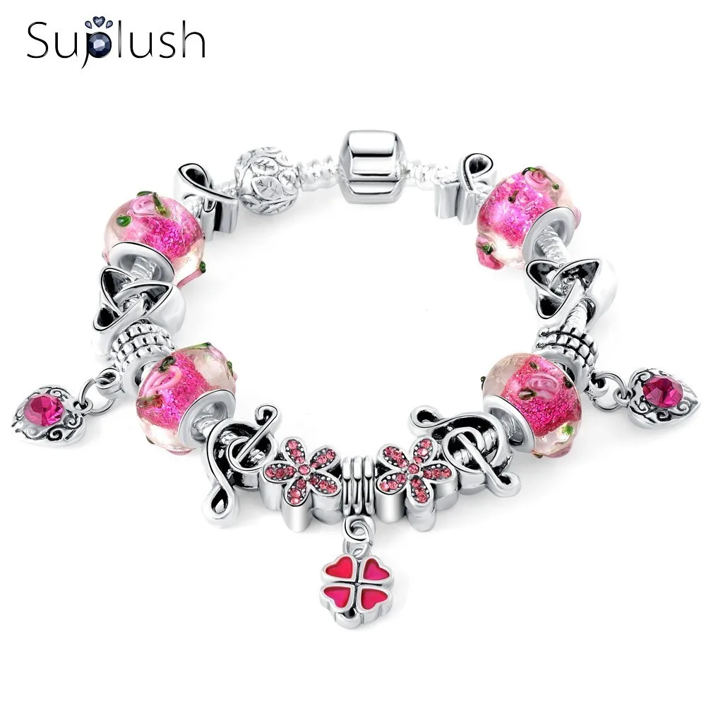 Suplush New Collection Bohemia Bracelets &amp Bangles Multicolor Enamel Flower Beads Bracelet Original Women Authentic Jewelry 211 |
