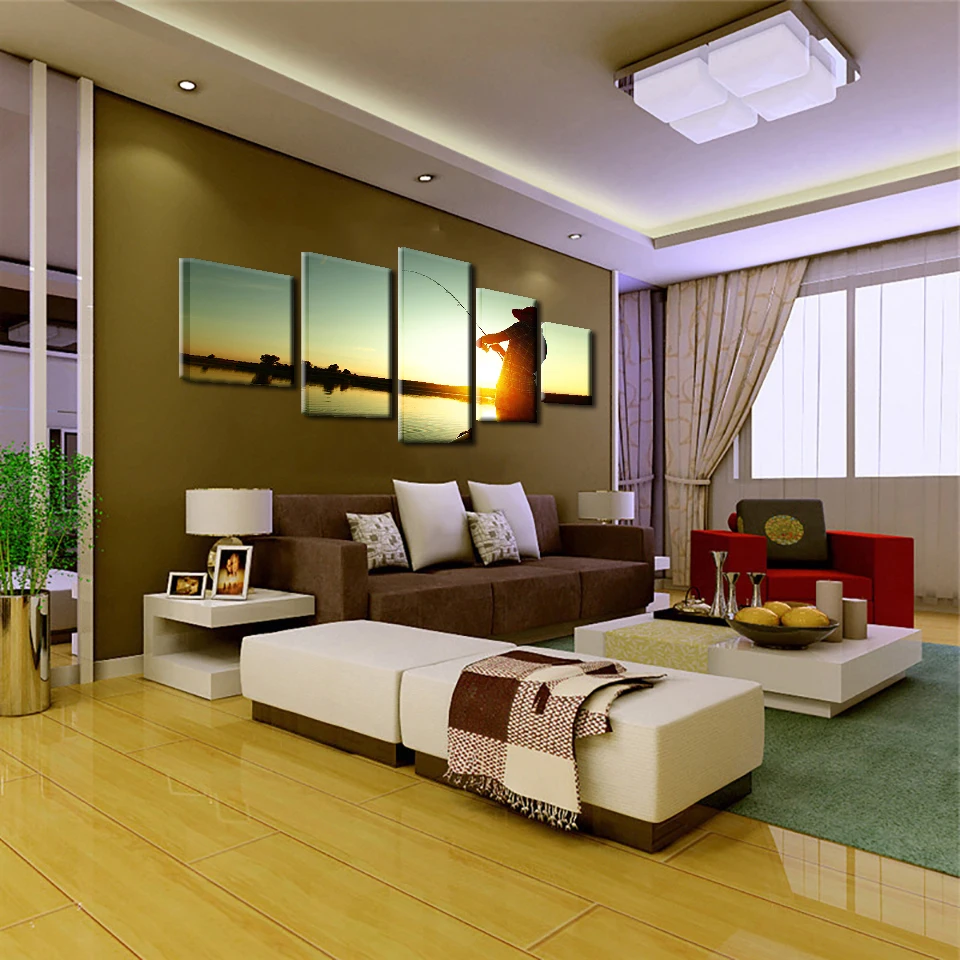 Artryst Canvas Poster Wall Art HD Prints Pictures Modular 5 Piece Fisherman Fishing Sport Paintings Home Decor For Living Room | Дом и сад