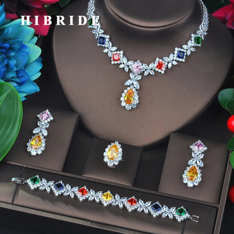 Модный дизайн HIBRIDE разноцветные Свадебные Ювелирные наборы с блестящим