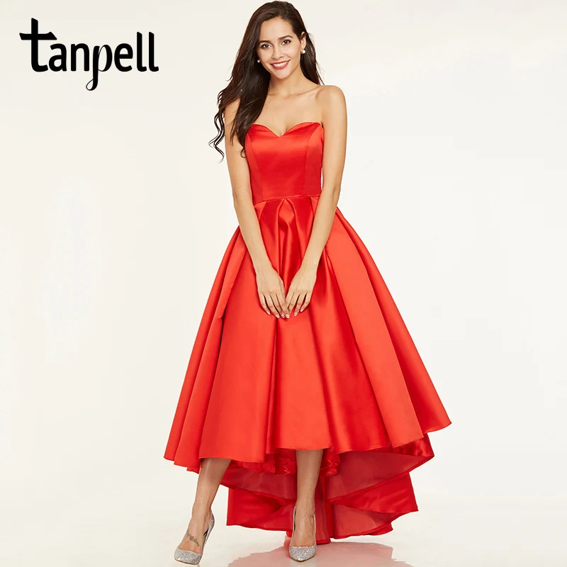 Tanpell Выпускные платья с вырезом сердечком красные без рукавов рюшами