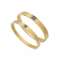new design fashion bracelet menwomen love couple gold color stainless steel black stone bracelet bangle for lovers jewelry