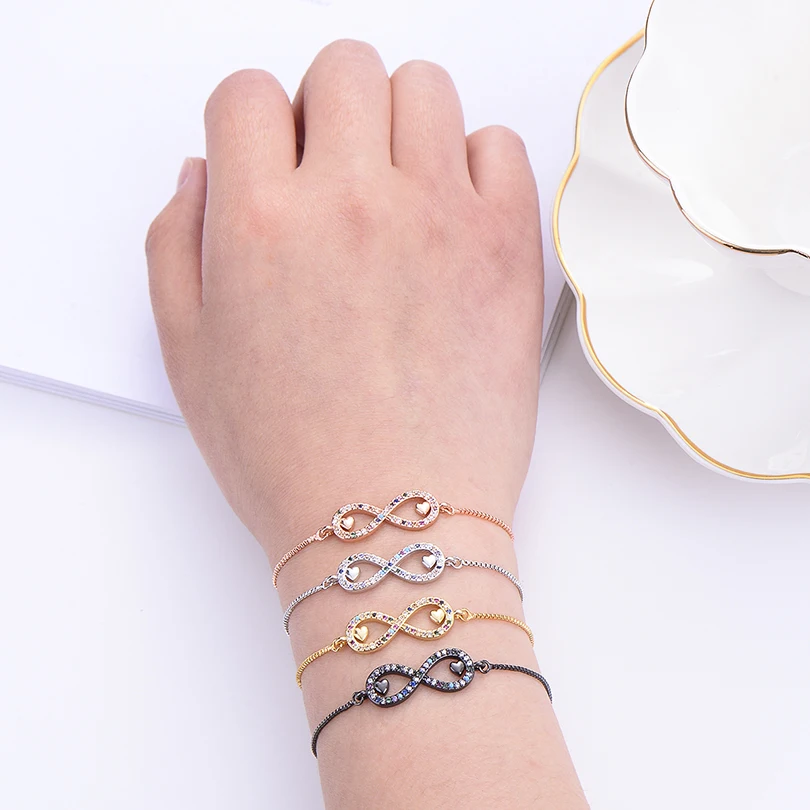 Многоцветный ААА браслет Pipitree с фианитом Бесконечность Шарм двойным сердцем