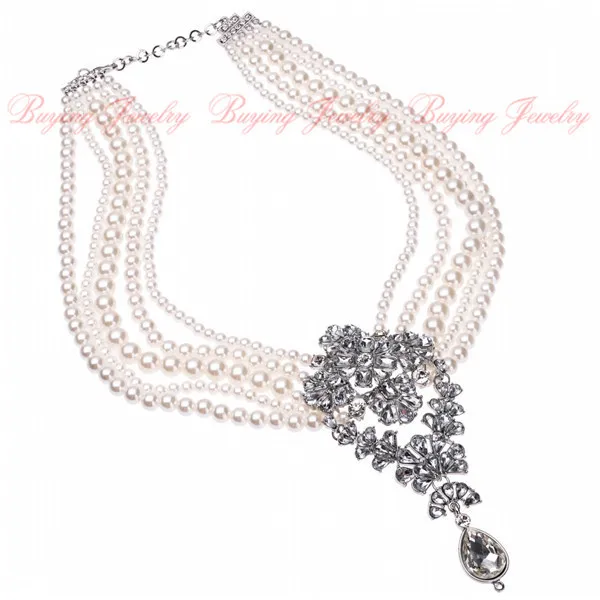 Attractive White Pearl Glass Beads Layered Bib Choker Pendant Necklace Wedding Shining Jewelry Gift | Украшения и аксессуары