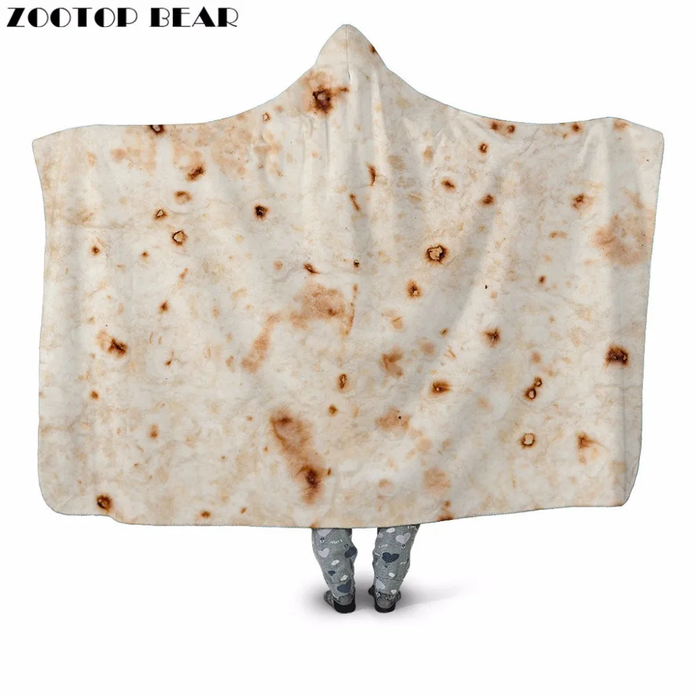 

Food Tortill 3D Printed Plush Hooded Blanket for Adult Youth Child Warm Wearable Fleece Throw Sofa Blanket Home Office Washable