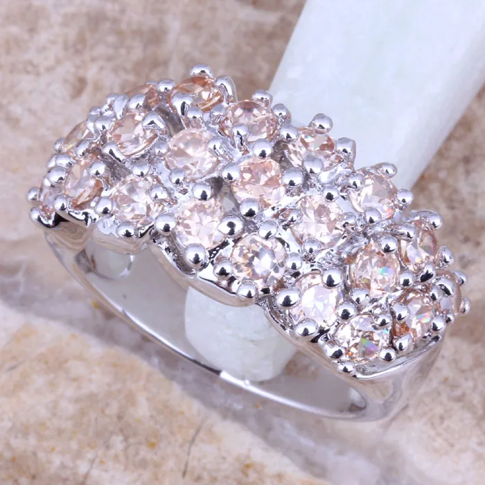 Драгоценное серебряное женское кольцо цвета морганита шампанского Размер 6 / 7 8 9