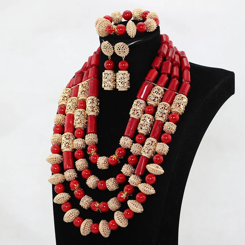 Набор ювелирных изделий из золотых и нигерийских бусин PJW131|nigerian jewelry|bridal jewelry sets