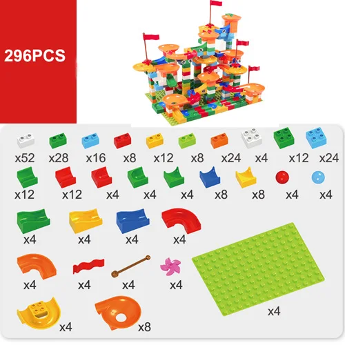 296pcs 74-296 шт мраморный гоночный лабиринт, Шариковая дорожка, строительные блоки ABS большого размера, воронка, горка, сборные кирпичи, туннельные блоки, игрушки для детей - Цвет: 296pcs