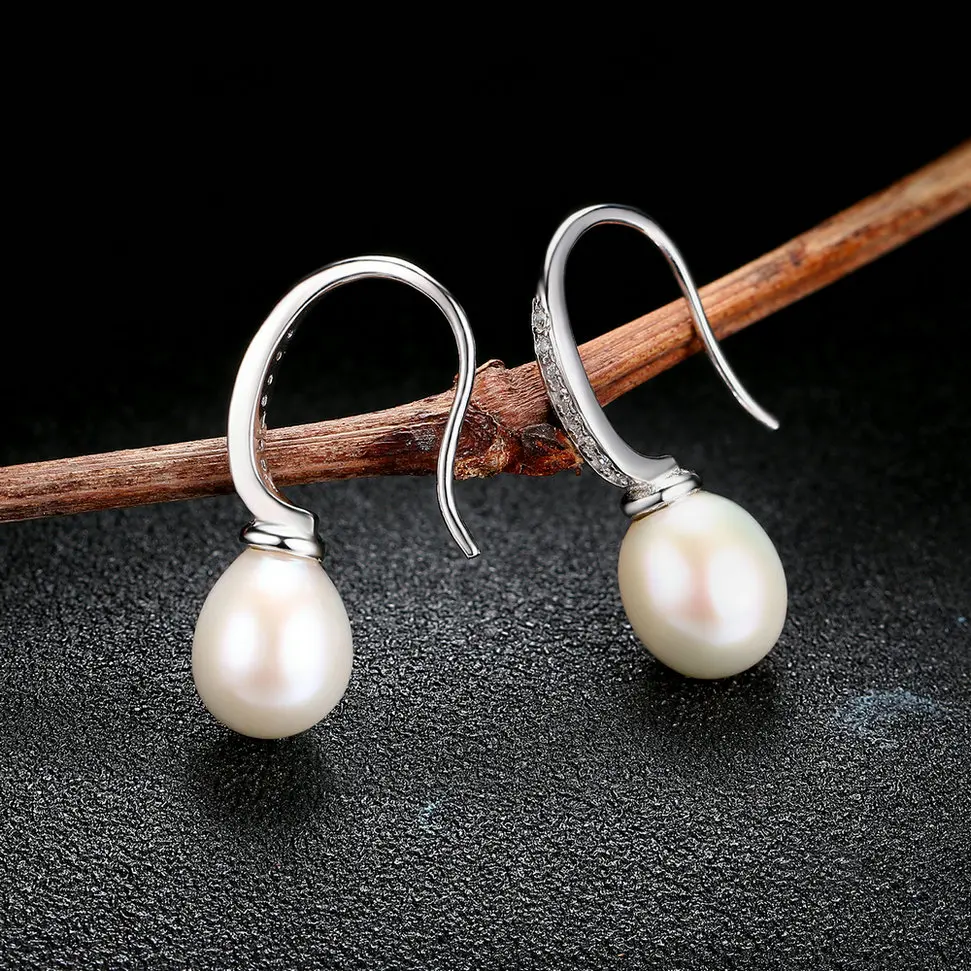 MoBuy 100% 925 Sterling Silver Jewelry 9mm Freshwater Pearl Earring White Gold Plated For Women Wedding MBEI005 | Украшения и
