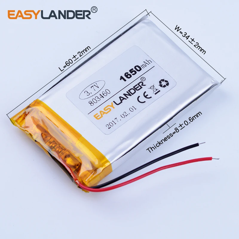 803460 3 7 V 1650mAh литий-полимерный литий-ионный аккумулятор для mp3 mp4 GPS динамик PDA DVR