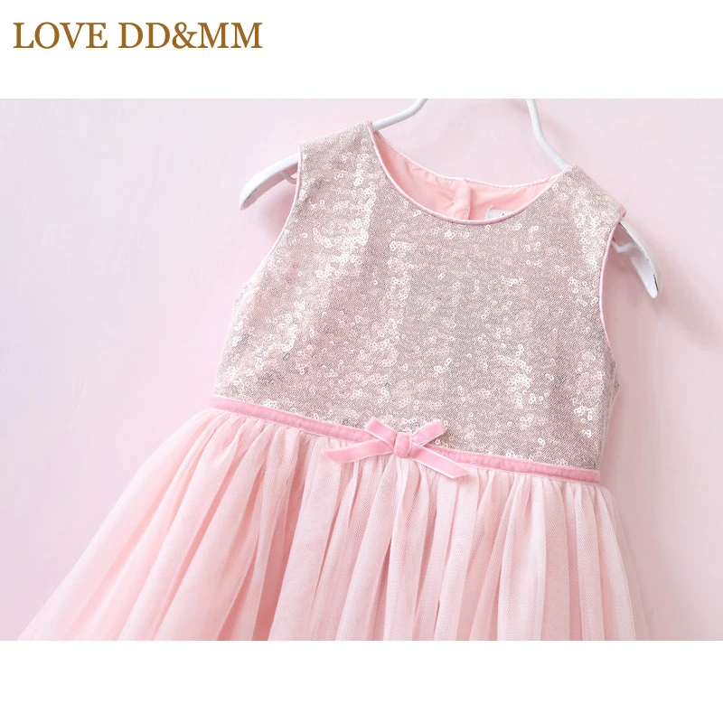 Одежда для девочек с надписью «LOVE DD& MM», платья, новая весенняя одежда для девочек, модное трикотажное платье с блестками