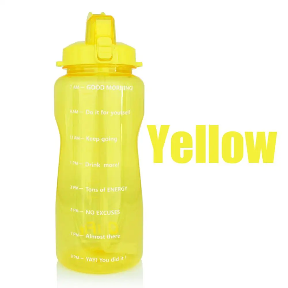 Yellow Bottle QuiFit 2L 3.8L галлон Тритан Спортивная бутылка для воды с соломинкой большой протеиновый шейкер для напитков бутылки Тыква чашка кувшин BPA бесплатно открытый тренажерный зал - Цвет: Yellow Bottle